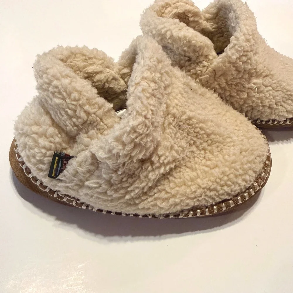 LL Bean‎ Cozy Toddler Slipper Booties 9/10 Cream Faux Shearling Winter Outdoor